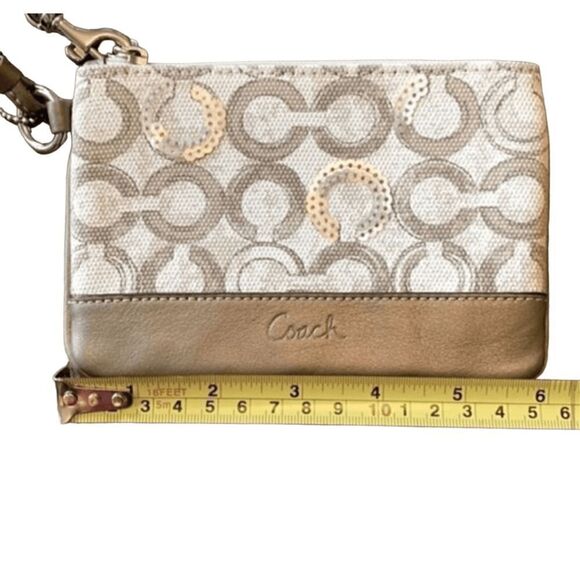 NEW Coach Kristen OP ART Sequin Wristlet #45096 Signature Canvas Bronze Taupe - Picture 5 of 8